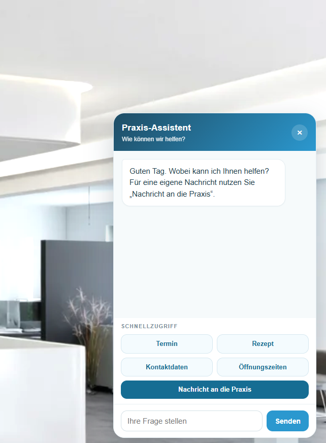 DeviBot Praxis-Assistent als Chatbot auf einer Website